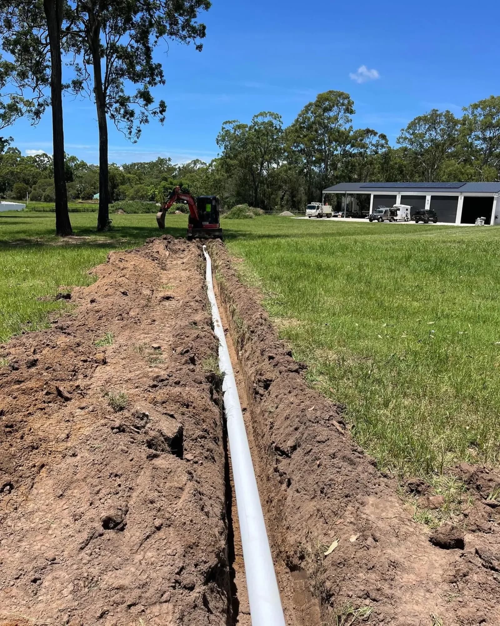 New drainage line laid in a long trench