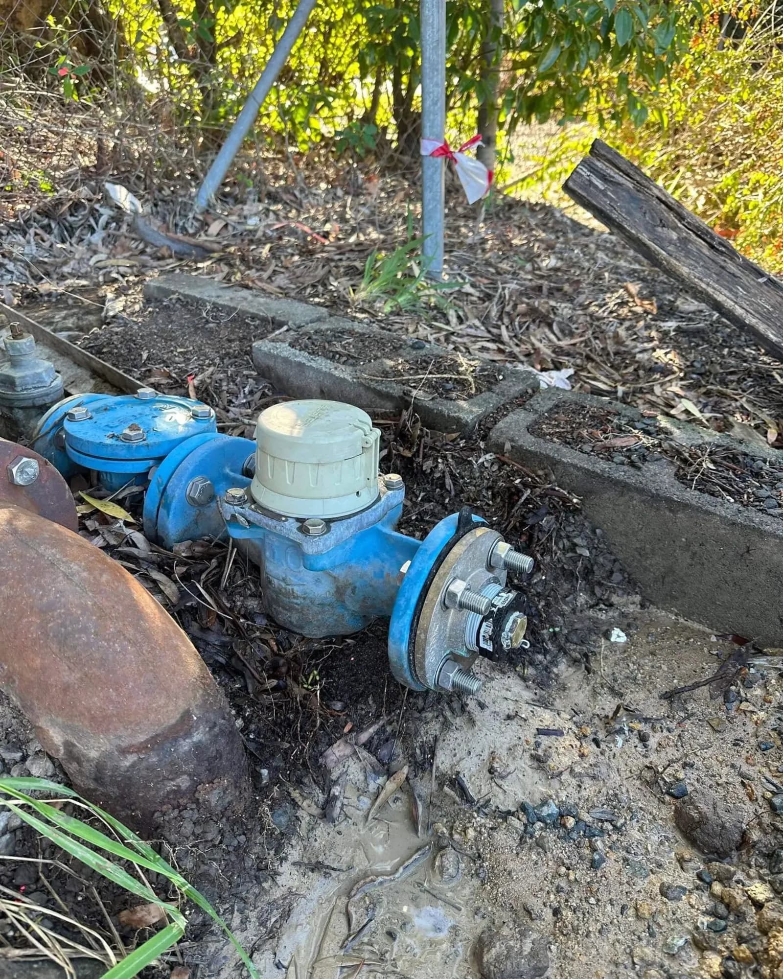 Water meter and valves dug out for repair