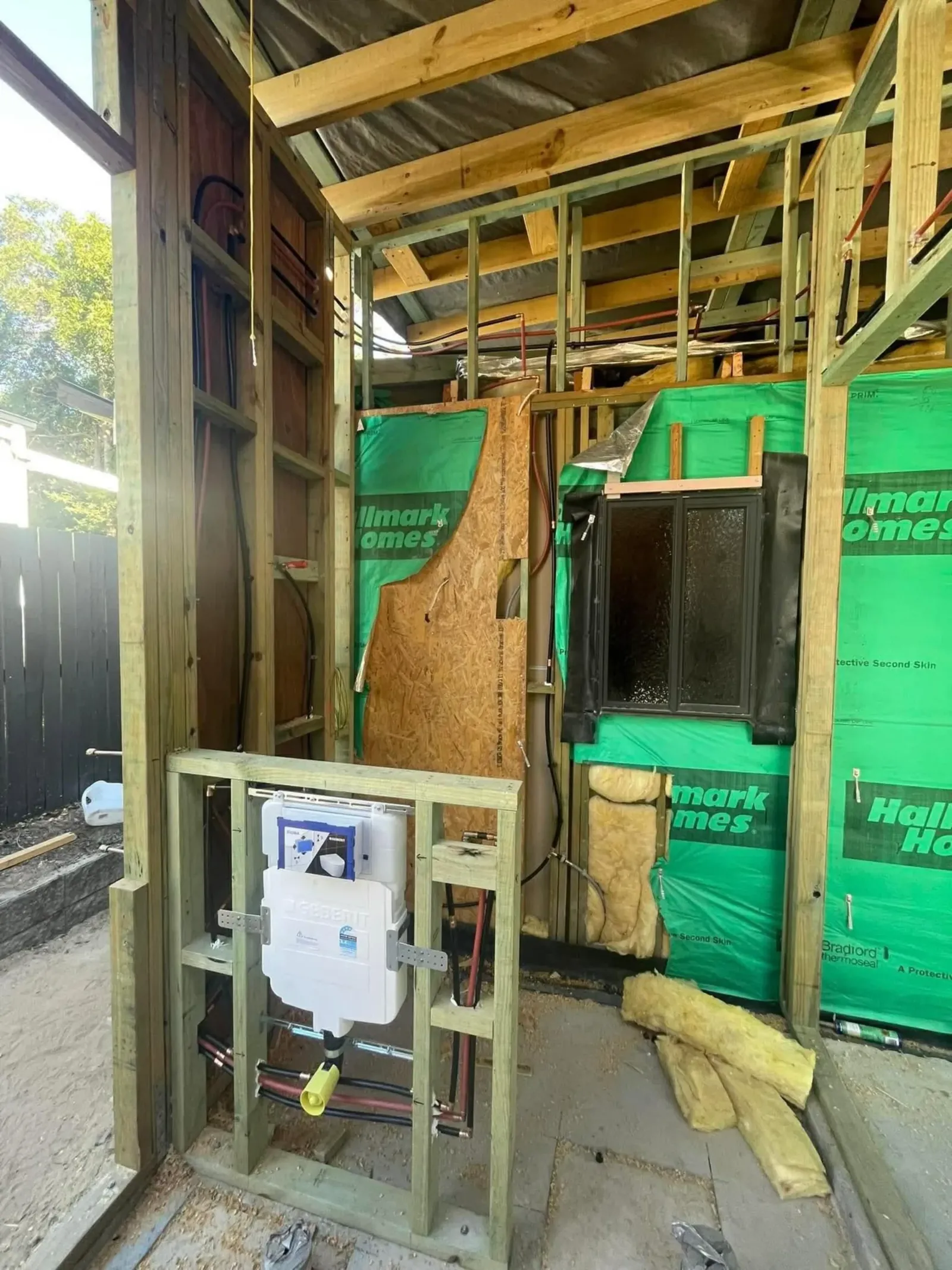In-wall toilet cistern frame fitted during a renovation